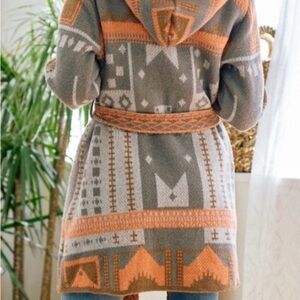 Anthropologie Gray and Orange Geometric Cardigan